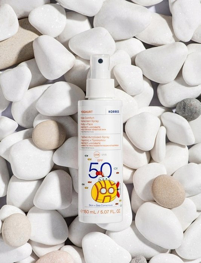 Spray kundër diellit për kalamajt Korres Yoghurt, për fytyrë dhe trup, SPF50, 150ml
