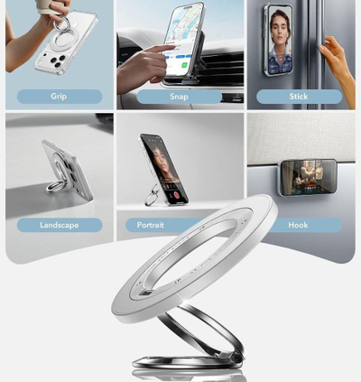 Mbajtëse magnetike telefoni ESR Halolock 360 MagSafe, me unazë që rrotullohet, e bardhë
