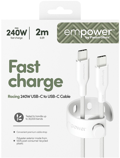 Kabllo USB C PanzerGlass Empower by Racing, 240W, 2m, e bardhë argjendi