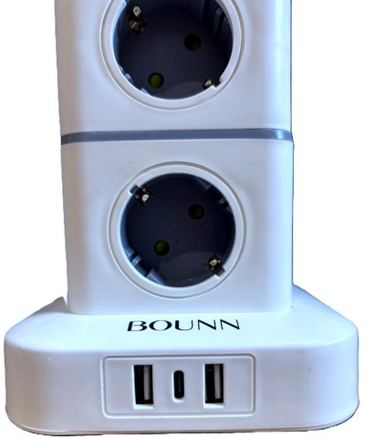 Zgjatës vertikal Bounn, 11 dalje, 3x USB, 1.5m, i bardhë