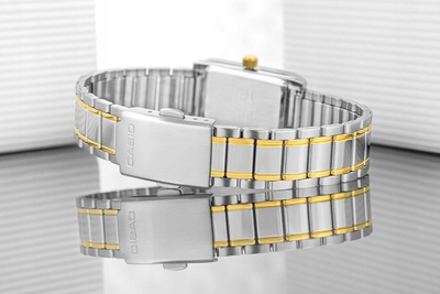 Ore goca Casio LTP-1235SG-7A, Quartz japonez, xham mineral, argjendtë me ari