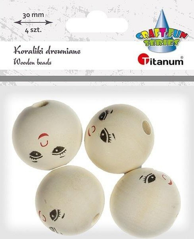 Rruaza druri Titanum Wooden Round Beads With Face, 30 mm, set 4 copë, ngjyrë natyrale