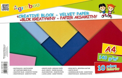 Bllok kreativ Gimboo Velvet, A4, 140 g/m², 10 ngjyra
