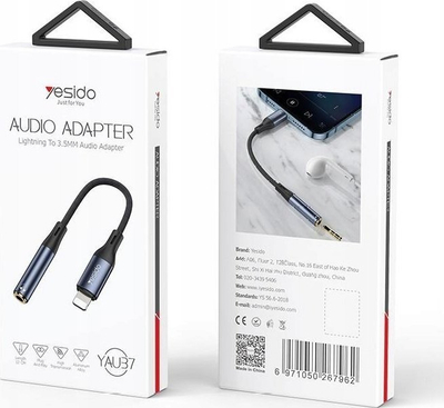 Adapter audio YESIDO YAU37, Lightning në 3.5mm, 12cm, gri