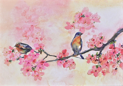 Set kartolina “Cherry Blossoms in Spring”, me lule qershie, pranverore, shumëngjyrëshe