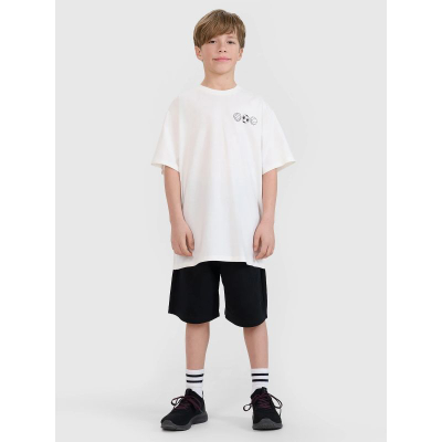 Bluzë oversize për çuna 4F 4FJRSS25TTSHM2640, 100% pambuk, me print sportiv, e bardhë