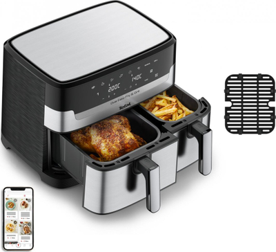 Fritezë me ajër Tefal DualEasy Grill EY905D, dy sirtarë, pa vaj, gri