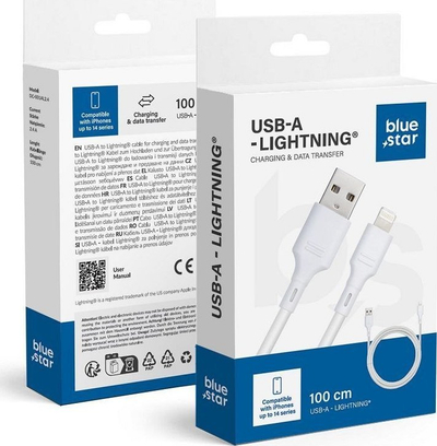 Kabllo karikimi Blue Star, USB A në Lightning, 2.4A, e bardhë