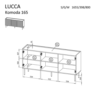 Komodë Sideboard LUCCA 3D, 165x40x80 cm, dizajn modern, e bardhë