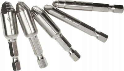 Set ekstraktorësh për vida të çara, 5 copë, HEX 1/4, çelik HSS 4341
