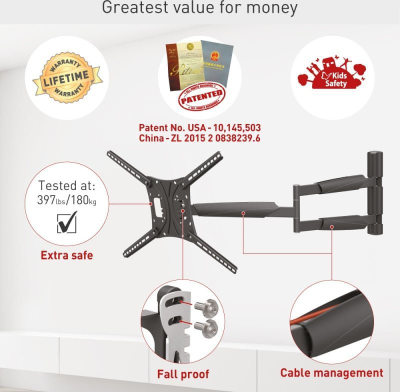 Mbajtëse muri për TV Barkan BM443XL, 13–86\", krah 102 cm, 60 kg, e zezë