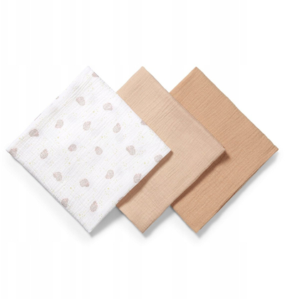 Pelena muslini Babyono 828/02, set me 3 copë, 70 x 70 cm, bezhë