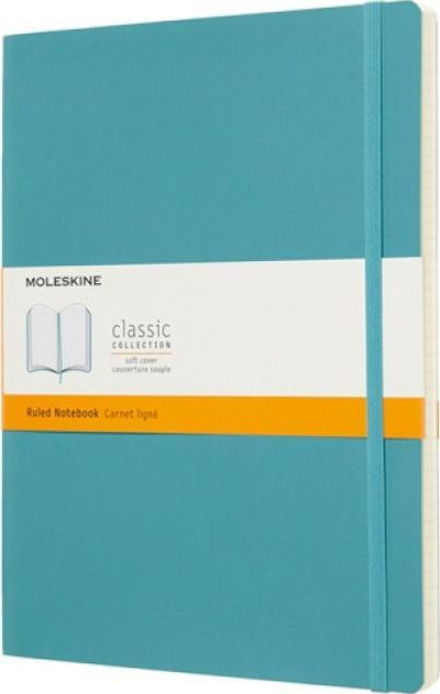 Fletore Moleskine Reef Blue Extra Large, me vija, kapak i butë, blu