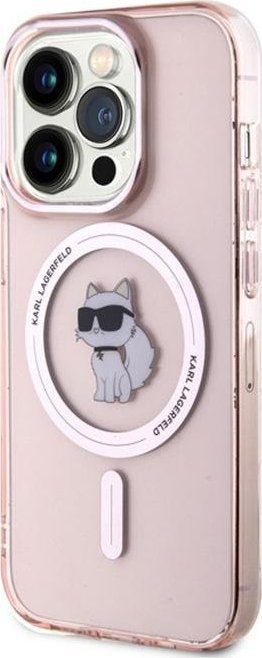 Mbulesë telefoni Karl Lagerfeld IML Choupette MagSafe për iPhone 15 Pro Max, rozë