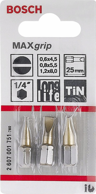 Set bitash kaçavidë Bosch Maxgrip, 3 copa, 25mm 1/4", ngjyrë ari