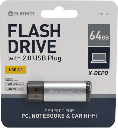 Memorie USB Pendrive Platinet X-Depo, 64GB, argjendtë