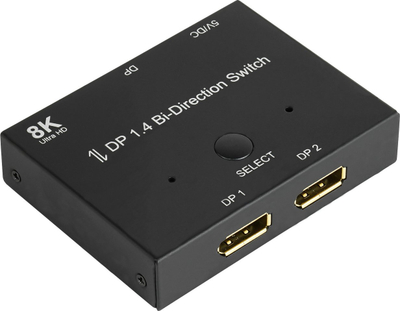 Ndarës DisplayPort Alcasa, 2 porta, 8K 30Hz, i zi
