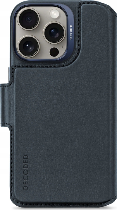 Këllëf telefoni Decoded iPhone 16 Pro, lëkurë, portofol me MagSafe, blu navy