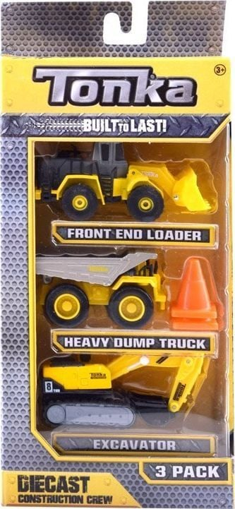 Set lodrash Tonka Trucks Diecast Construction, 3 makina pune, metal, të verdha