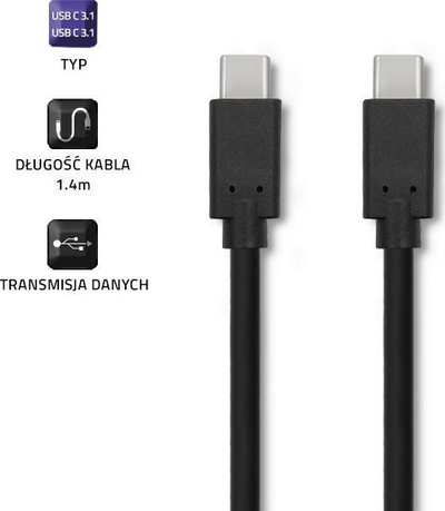 Kabllo USB Qoltec USB C në USB C, 1.4 m, e zezë