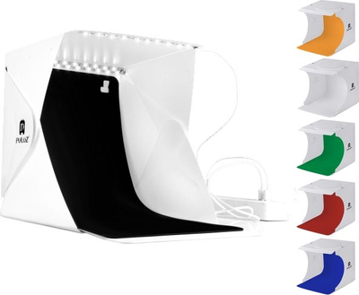 Studio foto Puluz Shadeless, 22x23x24cm, 2x llamba LED