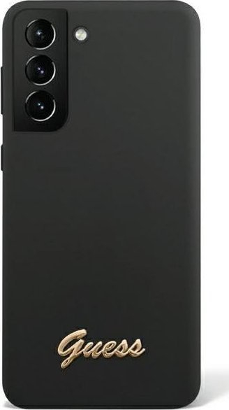 Kapak telefoni Guess Liquid Silicone, për Samsung Galaxy S23 Ultra, me logo metalike, i zi