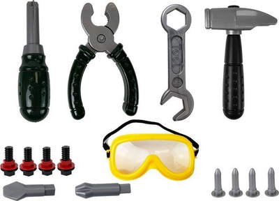 Set veglash lodër LeanToys Handyman, stërvitëse me bateri, helmetë edhe syze mbrojtëse, shumëngjyrësh