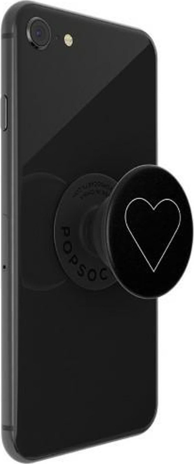Mbajtëse telefoni PopSockets PopGrip White Heart Black, rrëshqitëse, me pjesën e sipërme që ndërrohet, e zezë