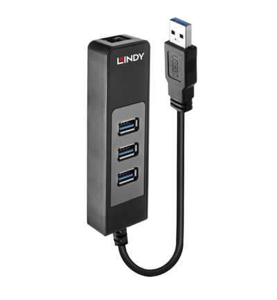 USB hub Lindy LY-43176, 3 porta USB 3.0, Gigabit Ethernet, i zi