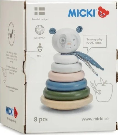 Lodër druri Micki Stacking Toy, arush me unaza shumëngjyrëshe