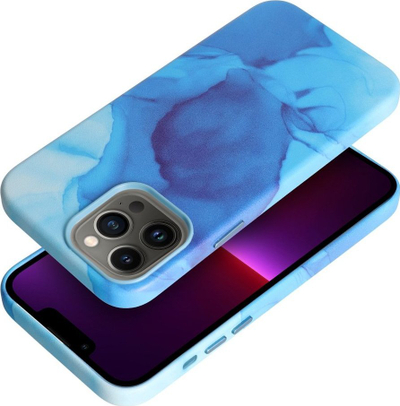Kapotë silikoni MagSafe për iPhone 13 Pro Max, efekt lëkure, model blue splash