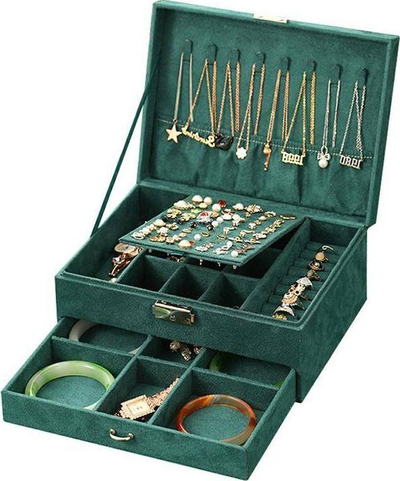 Kuti bizhuterish CA7 Jewelry Box, me plot ndarje, me sirtar, jeshile
