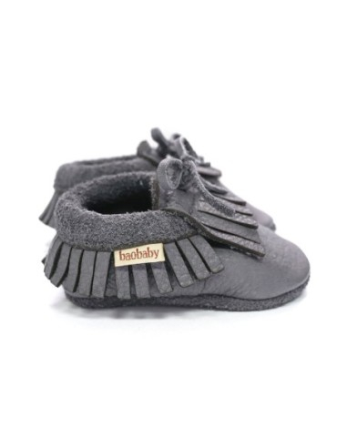 Papuçe bebe Baobaby Mokasine Grey, lëkurë, madhësia 2XS, gri