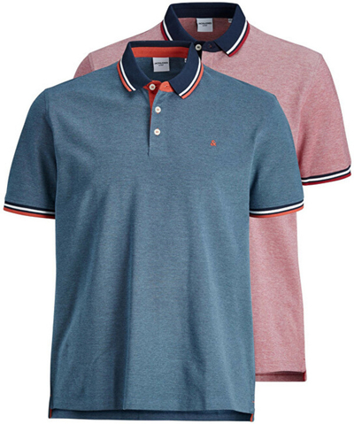 Set maica polo Jack&Jones PLUS JJEPAULOS Slim Fit, e kuqe/kaltër, 2 palë