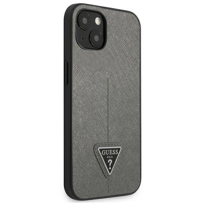 Kapak telefoni Guess Saffiano Triangle për iPhone 13 6.1", hardcase, argjend