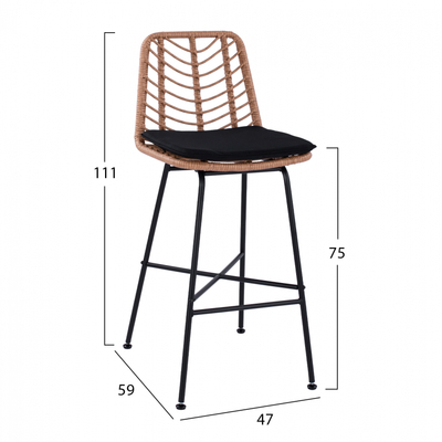 Tabure bar Gavin HM5706, metal, wicker, bezhë e zezë