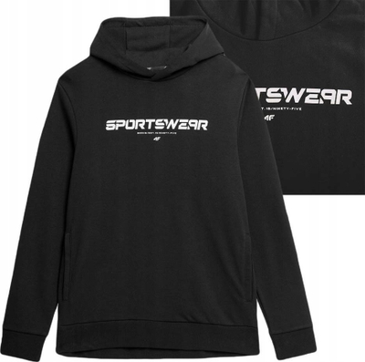 Hanorak për burra 4F M266, me kapuç, me print SPORTSWEAR, i zi