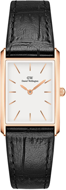 Orë femrash Daniel Wellington DW00100693, kuarc, kornizë rozë ari, rrip lëkure i zi