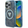Маска за телефон Guess IML Metal Glitter 4G, MagSafe, за iPhone 16 Pro, сина