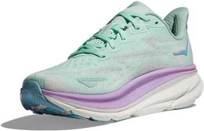 Патики за трчање Hoka Clifton 9 Wide, жени, висок амортизер, мента и виолетови
