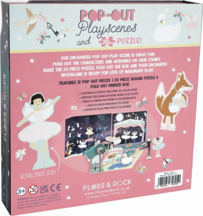 Set loje Floss & Rock Enchanted Pop Out Playscene, puzzle 20 copa, për kalamaj 3+
