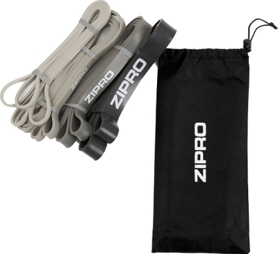 Сет ленти за отпор Zipro Powerband, 4 нивоа на отпор, 4 парчиња, сива
