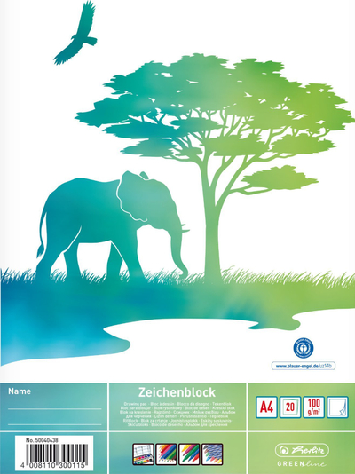 Bllok vizatimi Herlitz Greenline Elephant A4, 100 g/m², 20 fletë, set 10 copë