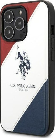 Këllëf telefoni US Polo Assn Tricolor Embossed për iPhone 14 Pro Max 6.7", TPU dhe lëkurë sintetike, i bardhë