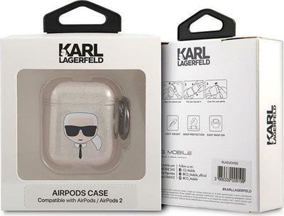 Kapak mbrojtës Karl Lagerfeld KLA2UKHGD për AirPods 1/2, me shkëlqim, ngjyrë ari
