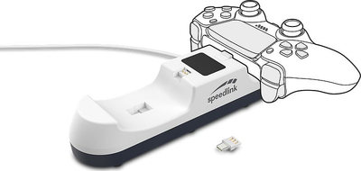 Stacion karikues Speedlink Jazz për PS5, USB, 2 gamepad, i bardhë