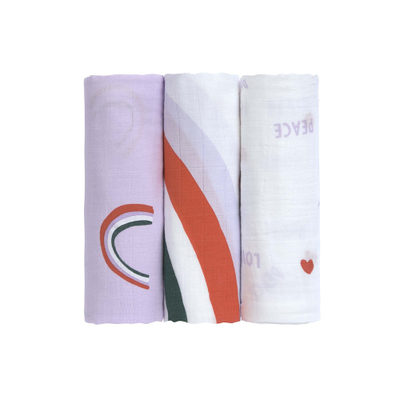 Pelenë mbështjellëse bebe LÄSSIG Swaddle, set 3 copë, fibër bambuje pambuk, 80x80cm, shumëngjyrëshe