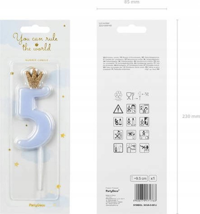 Qiri ditlindje numër 5, 9.5cm, blu e çelët