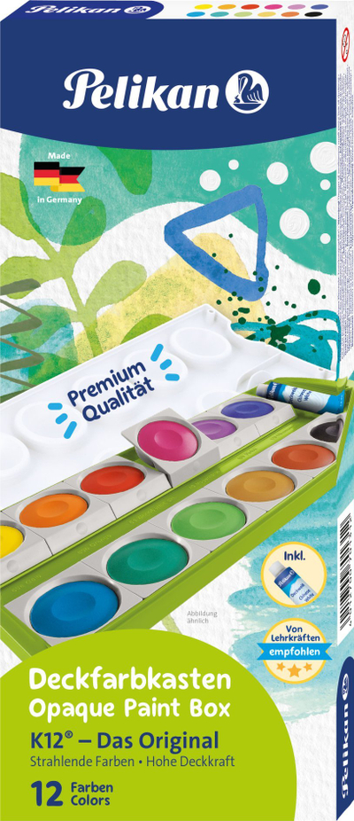 Кутија бои Pelikan Opaque Paint Box K12, 12 бои, зелена