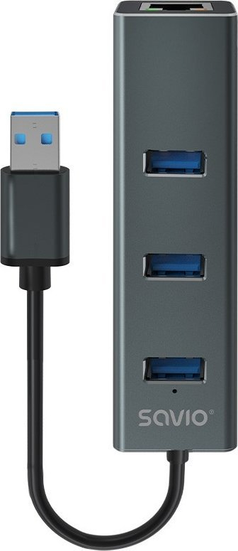HUB USB Savio AK-57, 3x USB-A 3.1, RJ-45 Gigabit Ethernet, gri